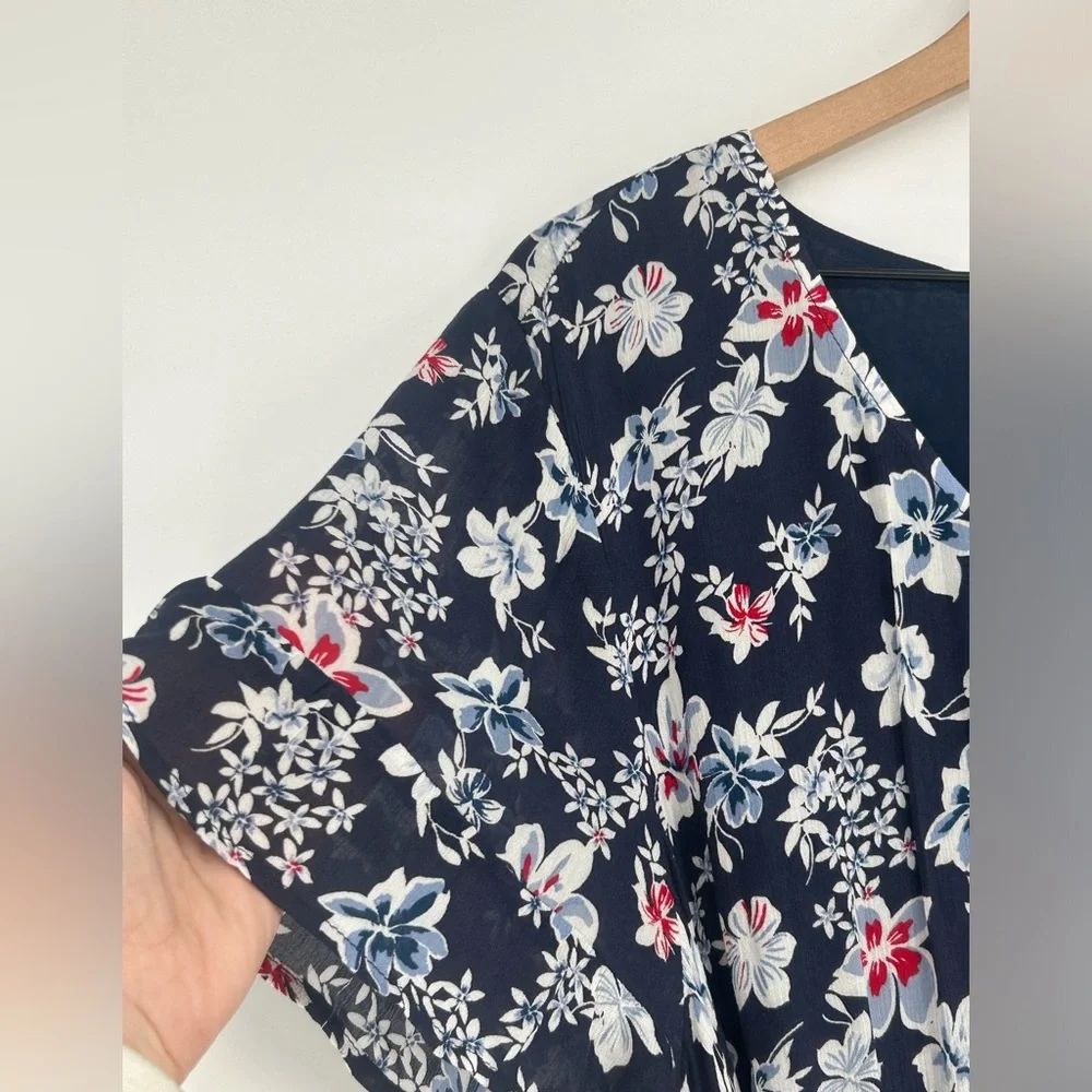 "NWT" J.Jill Navy Floral Maxi Dress Lined With Tie Waist- Size 2X - Picture 12 of 13